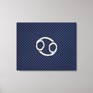 Cancer Zodiac Symbol Navy Blue Carbon Fibre Print Leinwanddruck