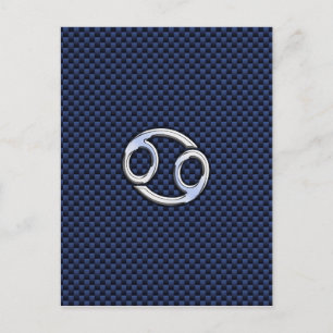 Cancer Zodiac Symbol Navy Blue Carbon Fibre Print Postkarte