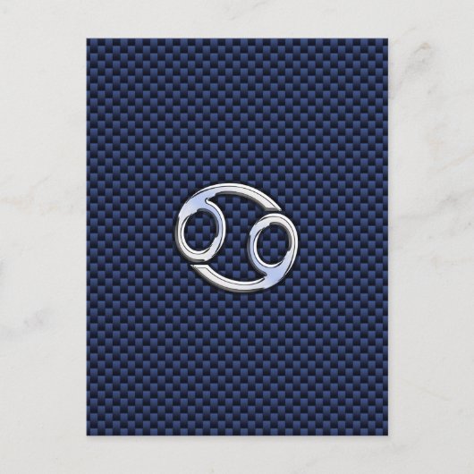 Cancer Zodiac Symbol Navy Blue Carbon Fibre Print Postkarte (Vorderseite)