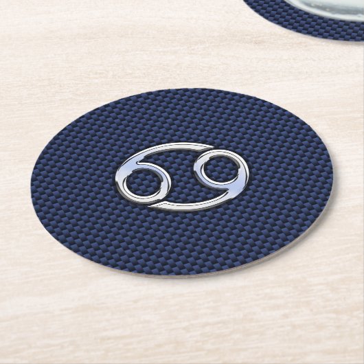 Cancer Zodiac Symbol Navy Blue Carbon Fibre Print Runder Pappuntersetzer (Angewinkelt)