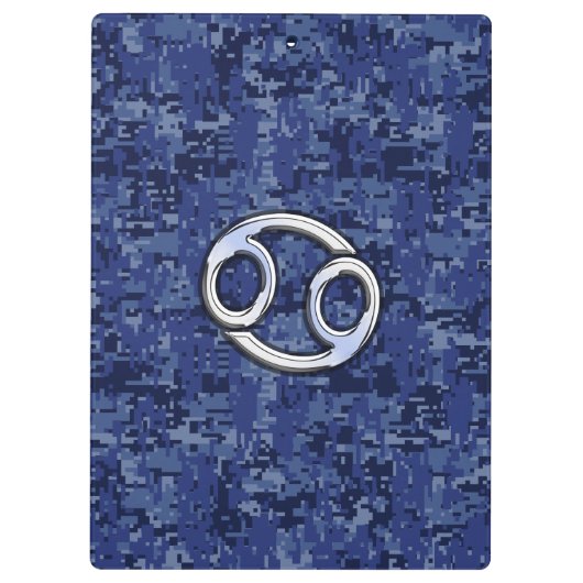 Cancer Zodiac Symbol Navy Blue Digital Camouflage Klemmbrett (Rückseite)