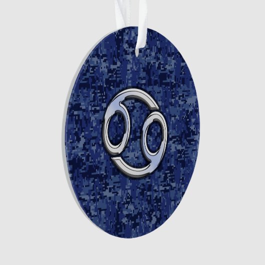 Cancer Zodiac Symbol Navy Blue Digital Camouflage Ornament (Vorderseite)
