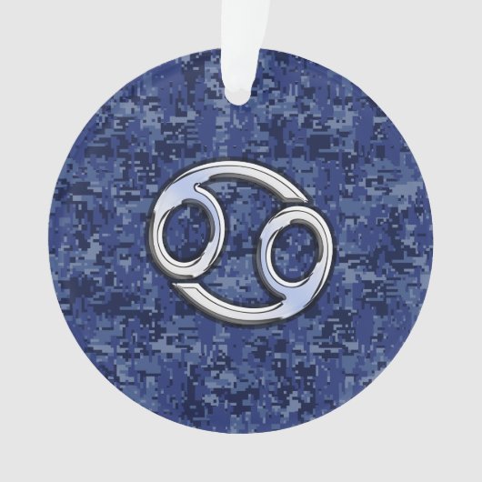 Cancer Zodiac Symbol Navy Blue Digital Camouflage Ornament (Vorderseite)