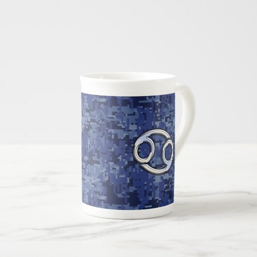 Cancer Zodiac Symbol Navy Blue Digital Camouflage Porzellantasse (Vorderseite Rechts)