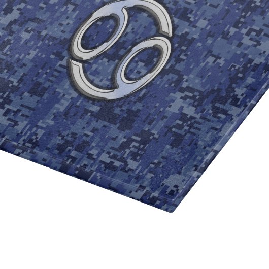 Cancer Zodiac Symbol Navy Blue Digital Camouflage Schneidebrett (Ecke)