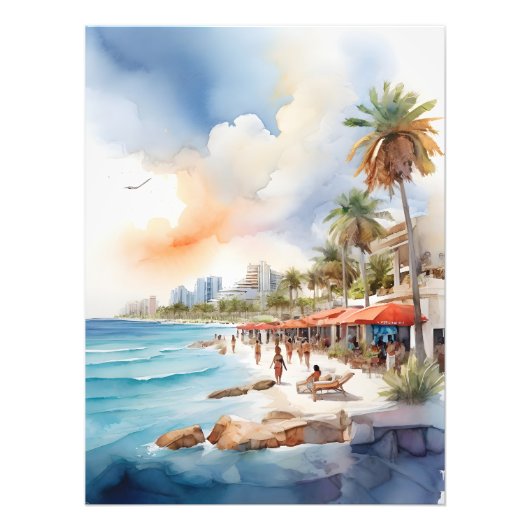 Cancun Aquarell Fotodruck (Vorne)