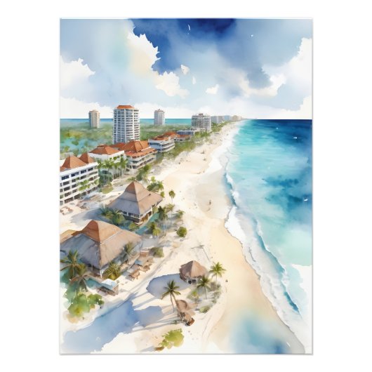 Cancun Aquarell Fotodruck (Vorne)