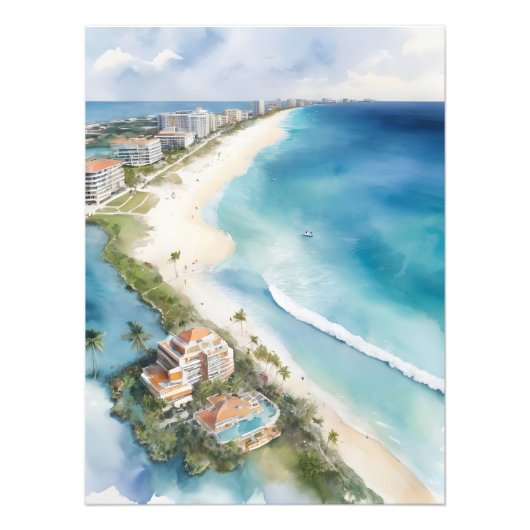 Cancun Aquarell Fotodruck (Vorne)