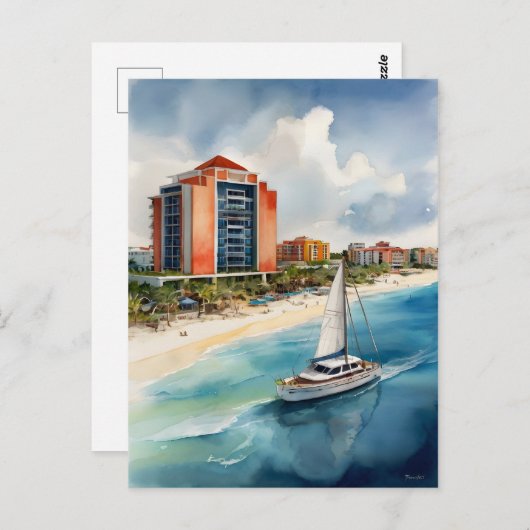 Cancun Aquarell Postkarte (Vorne/Hinten)