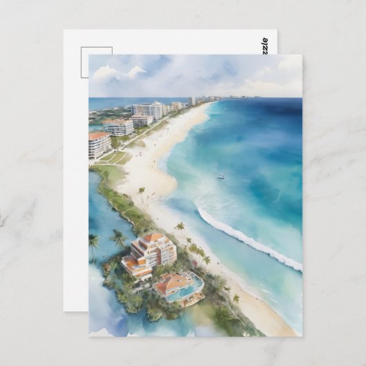 Cancun Aquarell Postkarte (Vorne/Hinten)