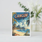 Cancun Beach Mexico Vintag Illustration Travel Postkarte (Stehend Vorderseite)