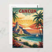 Cancun Beach Mexico Vintage Travel Postkarte (Vorne/Hinten)