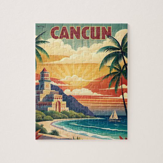Cancun Beach Mexico Vintage Travel Puzzle (Vertikal)