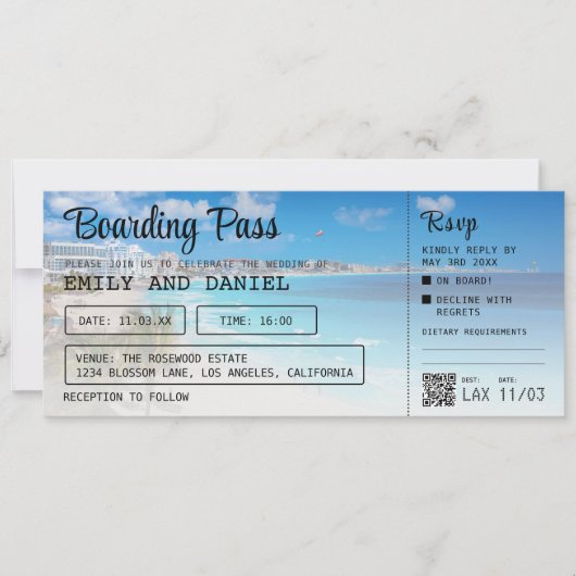Cancun Beach Zielort Boarding Pass Wedding Einladung (Vorderseite)
