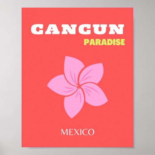 Cancun, Cancun Travel Art, Preppy, Pink, Red Poster (Vorne)