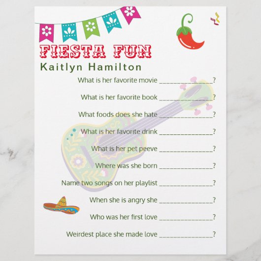 Cancun Fiesta Mexican Baby Shower Fragespiel (Vorderseite)