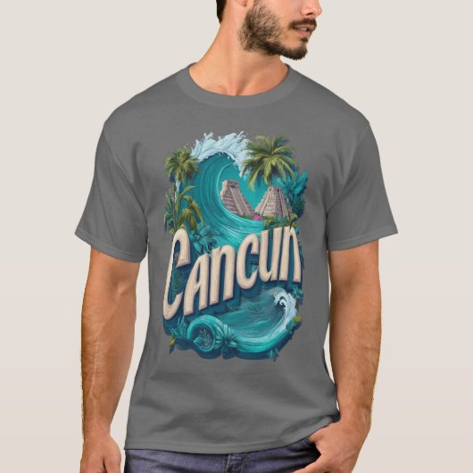 Cancun Karibik Strand Maya-Pyramide Design Freund T-Shirt (Vorderseite)