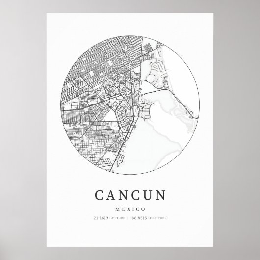 Cancun Kartographie Karte Poster (Vorne)