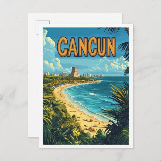 Cancun Mexico Art Vintag Illustration Travel Postkarte (Vorne/Hinten)