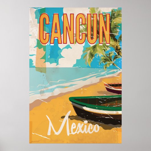 Cancun Mexico Beach Vintage Reiseplakat Poster (Vorne)