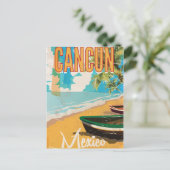Cancun Mexico Beach Vintage Reiseplakat Postkarte (Stehend Vorderseite)