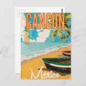 Cancun Mexico Beach Vintage Reiseplakat Postkarte (Vorne/Hinten)