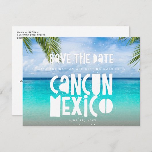 Cancun Mexico Beach Wedding Save the Date Ankündigungspostkarte (Vorne/Hinten)
