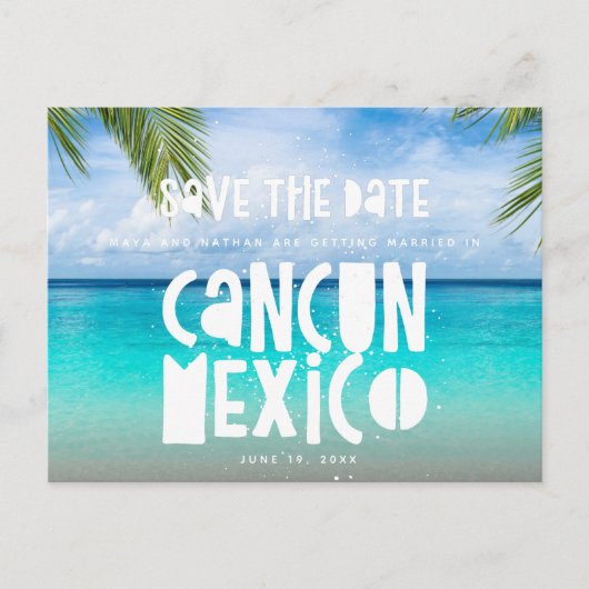 Cancun Mexico Beach Wedding Save the Date Ankündigungspostkarte (Vorderseite)