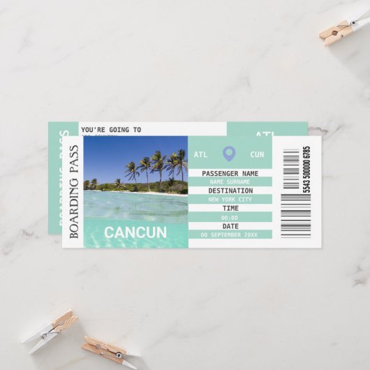 Cancún Mexico Boarding Pass Wochenende Einladung (Vorderseite/Rückseite Beispiel)