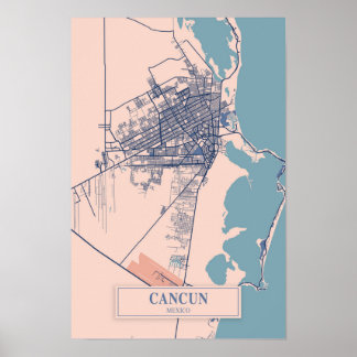 Cancun Mexico Breezy City Map Travel Poster