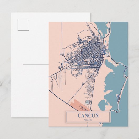 Cancun Mexico Breezy City Map Travel Postkarte (Vorne/Hinten)