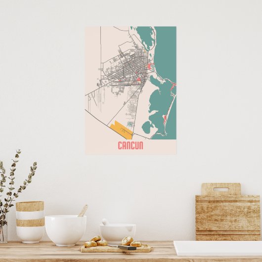 Cancun - Mexico Chalk City Map Poster (Küche)