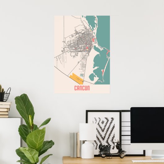 Cancun - Mexico Chalk City Map Poster (Heimbüro)