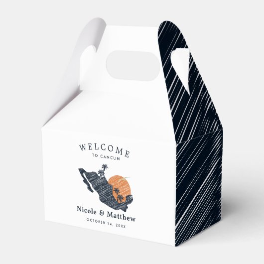 Cancun Mexico Map Navy Minimalistisch Wedding Welc Geschenkschachtel (Vorderseite)