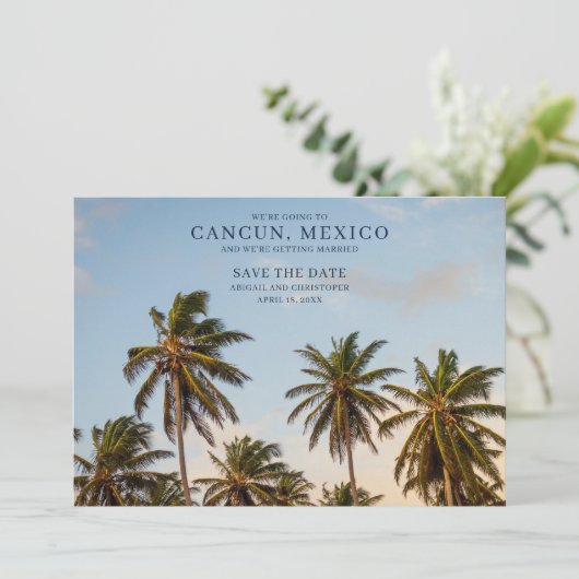 Cancun Mexico Palm Tree Beach Rettet die Daten Ankündigung (Stehend Vorderseite)