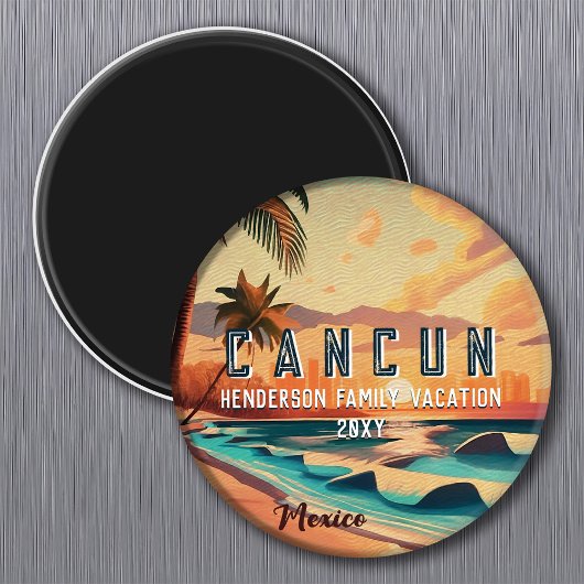 Cancún Mexico Palm Tree Sunset Travel Souvenir Magnet