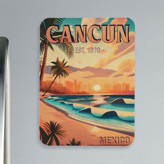 Cancún Mexico Palm Tree Sunset Travel Souvenir Magnet