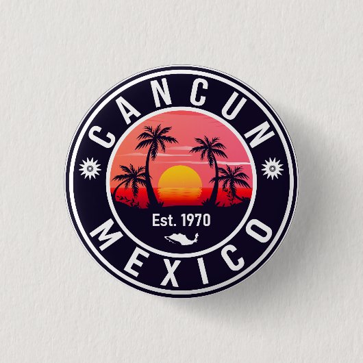 Cancun Mexico Palm Tree Vintage Travel Souvenir Button (Vorderseite)