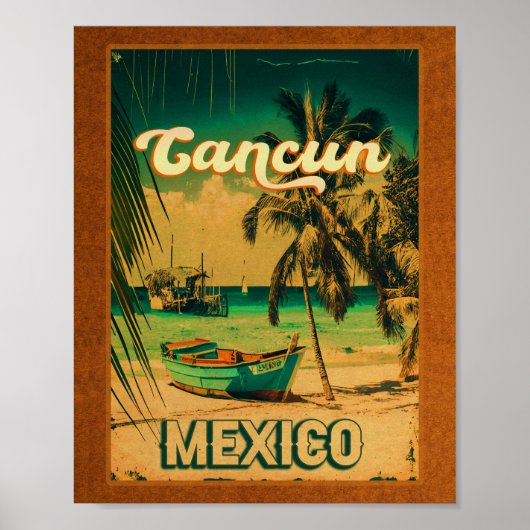 Cancun Mexico Palm Tree Vintage Travel Souvenir Poster (Vorne)