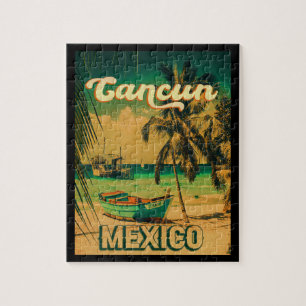 Cancun Mexico Palm Tree Vintage Travel Souvenir Puzzle