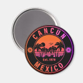 Cancun Mexico Palm Trees Vintage Travel Souvenirs Magnet (Vorderseite/Rückseite)