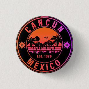 Cancun Mexico Palmen Bäume Vintage Reise Souvenirs Button