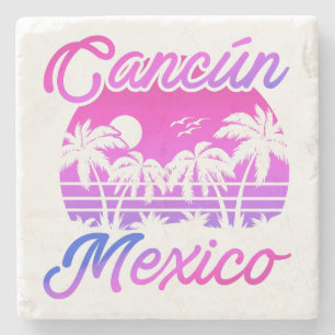 Cancun Mexico Palmen Bäume Vintage Reise Souvenirs Steinuntersetzer