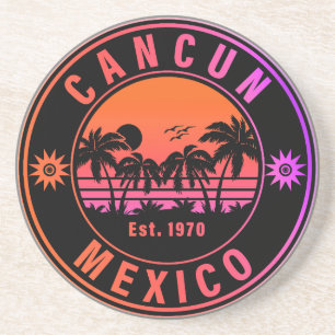 Cancun Mexico Palmen Vintage Reisemitbringsel Getränkeuntersetzer
