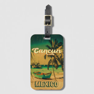 Cancun Mexico Palmenbaum Vintage Reise Souvenir Gepäckanhänger