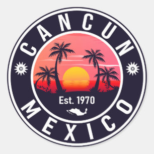 Cancun Mexico Palmenbaum Vintage Reisemitbringsel Runder Aufkleber