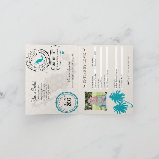 Cancun Mexico Pass Save the Date Ankündigung (Innenseite)