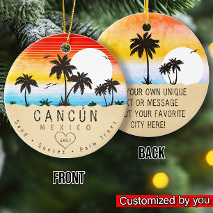Cancún Mexico Retro Sunset Palm Tree Souvenirs 60e Keramik Ornament
