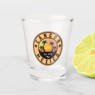 Cancun Mexico Retro Sunset Vintage Reise Souvenir Schnapsglas