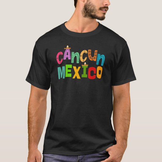Cancun Mexico Sombrero farbenfrohe Typografie T-Shirt (Vorderseite)